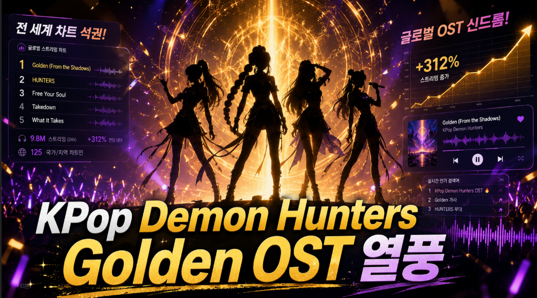 KPop Demon Hunters Golden OST 열풍과 K-팝 시장 변화를 소개하는 썸네일 이미지