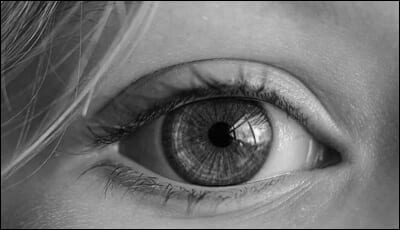 정면을 응시하고 있는 여성의 눈