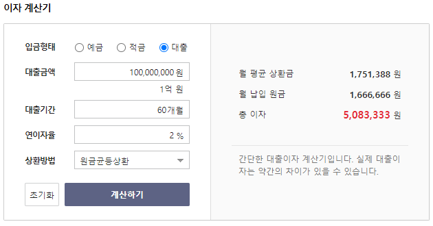 대출 이자 계산기
