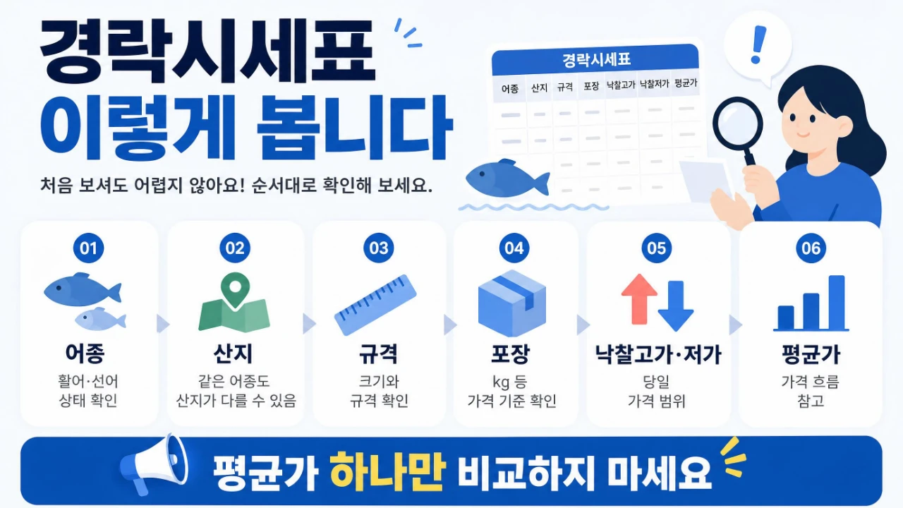 노량진수산시장 경락시세표 어종 산지 규격 평균가 보는 법