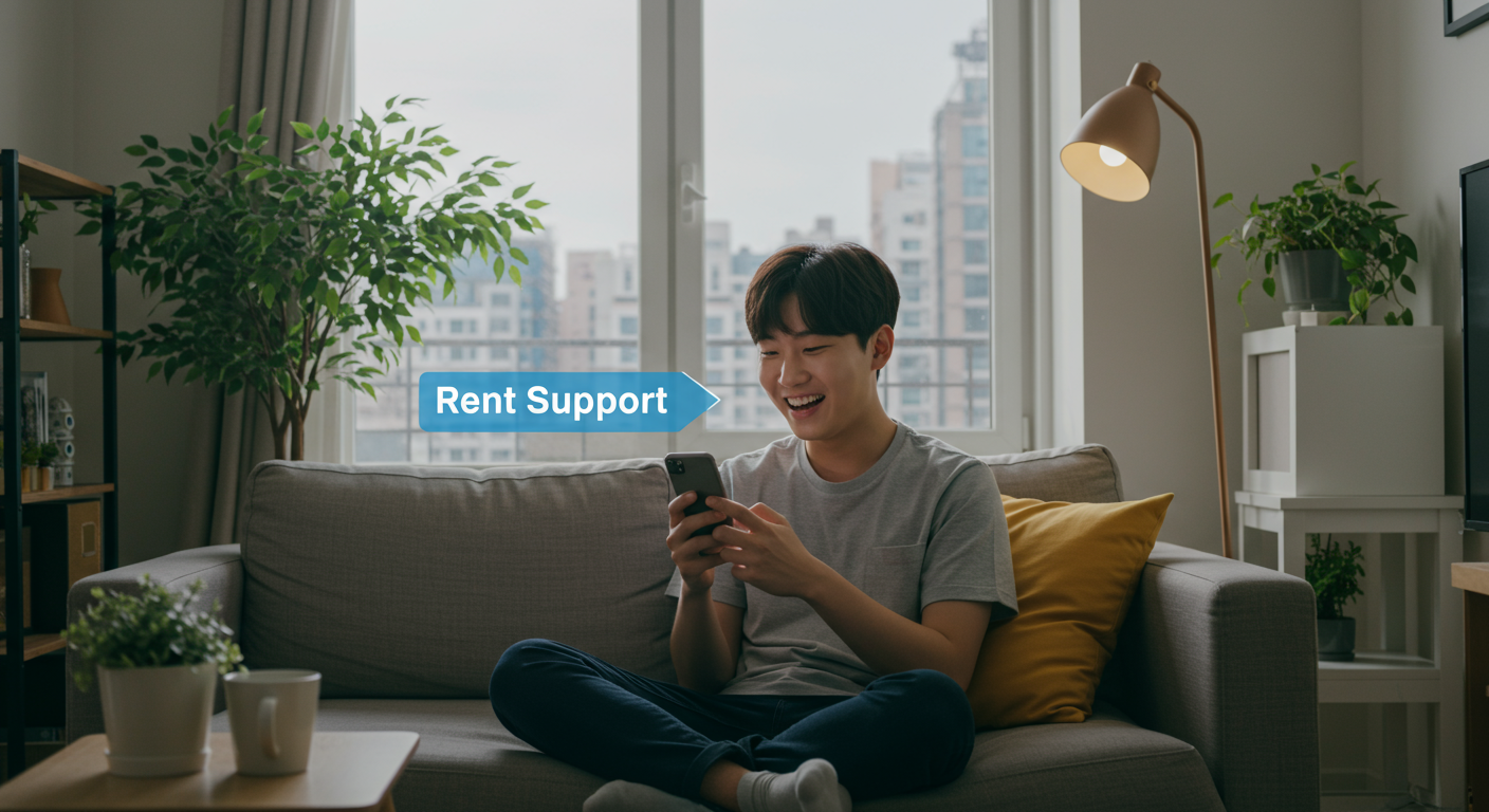 청년이 국민은행 앱을 통해 대출을 알아보고 있다.