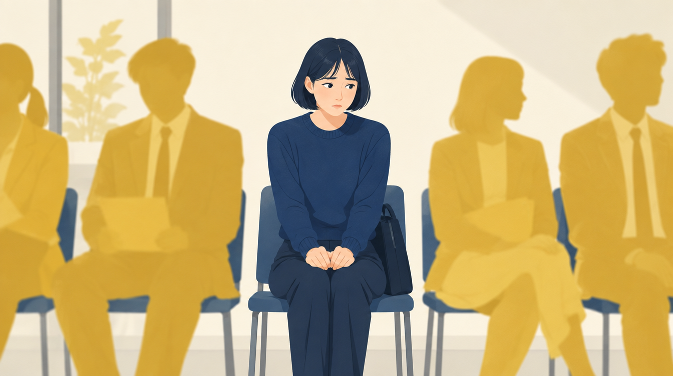면접 대기실에서 긴장한 모습으로 보는 여키스-도슨 법칙 일상 사례