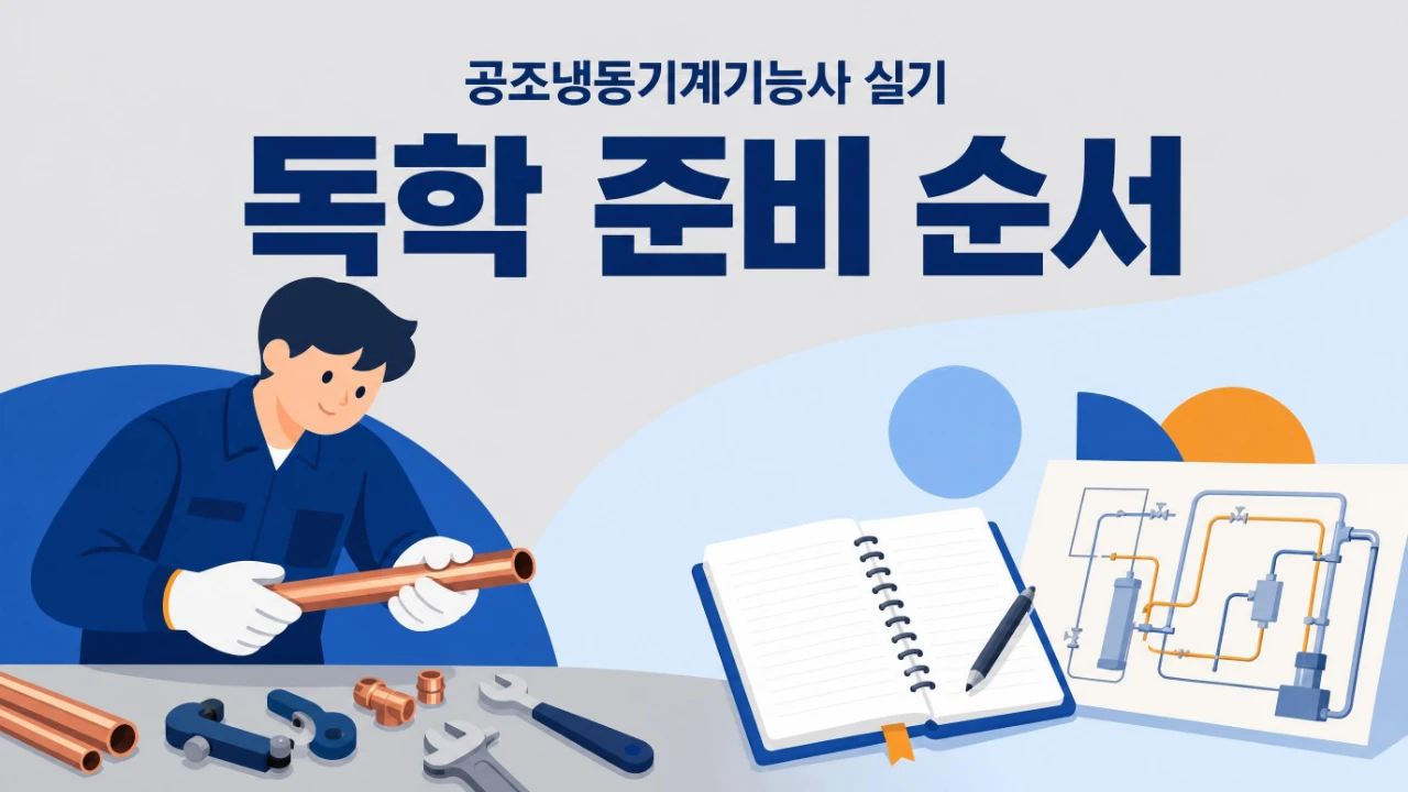 공조냉동기계기능사 필답형과 작업형 독학 준비 순서를 안내하는 이미지
