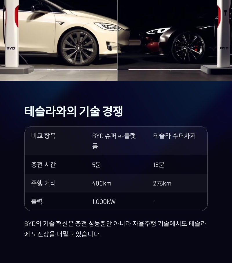 BYD와 테슬라와의 기술 경쟁