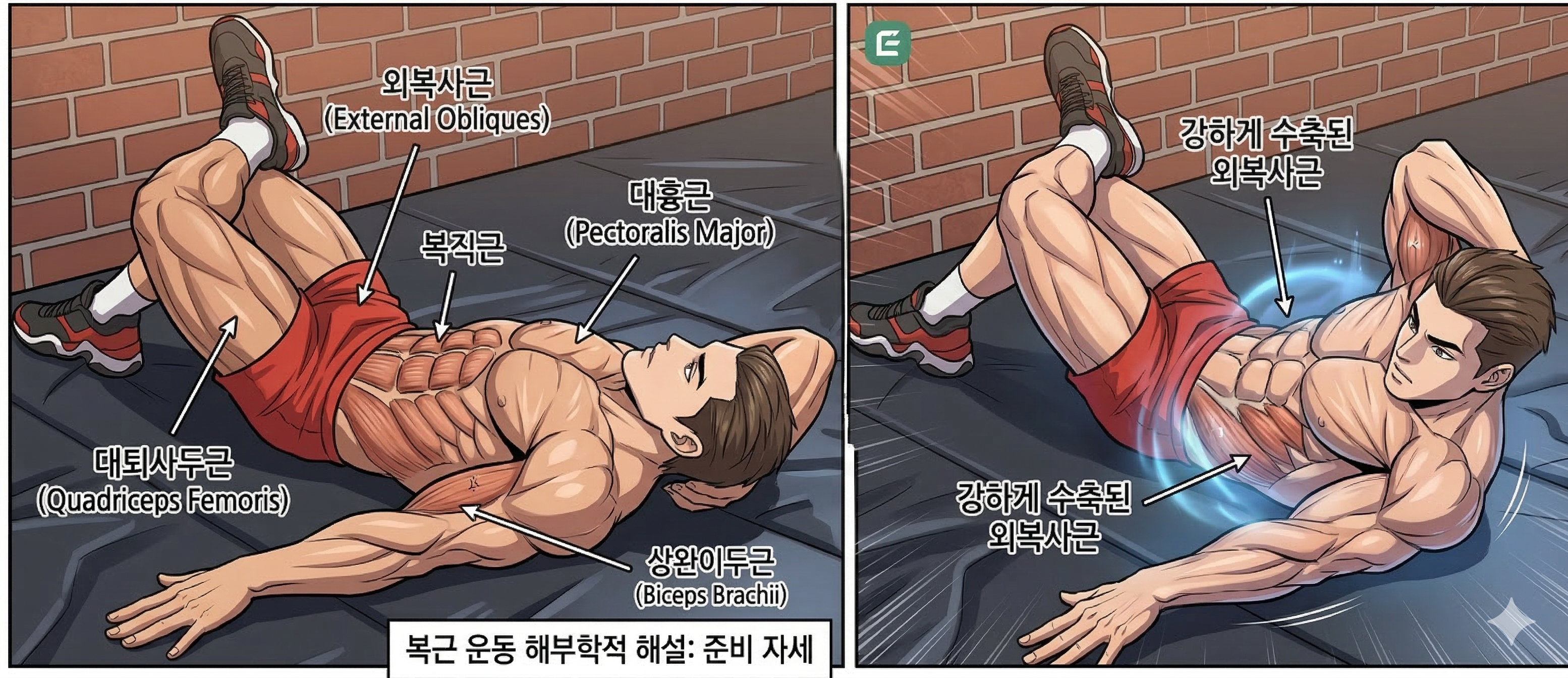사이드 크런치 복사근 운동 옆구리 운동 자세