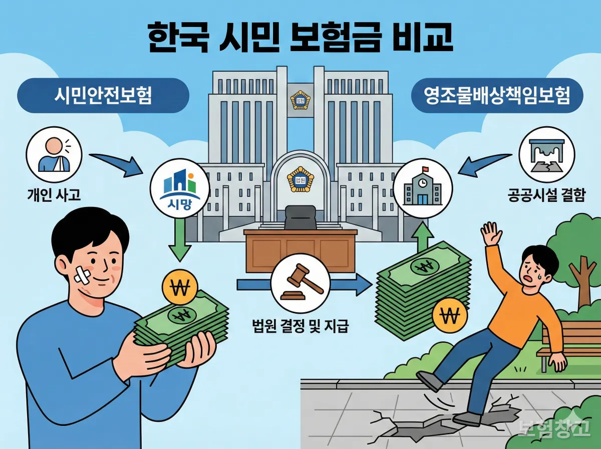 시민안전보험과 영조물 배상책임보험의 차이점 비교 일러스트