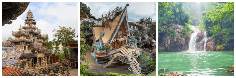 달랏 린푸옥 사원, 크레이지 하우스, 다딴라 폭포 사진