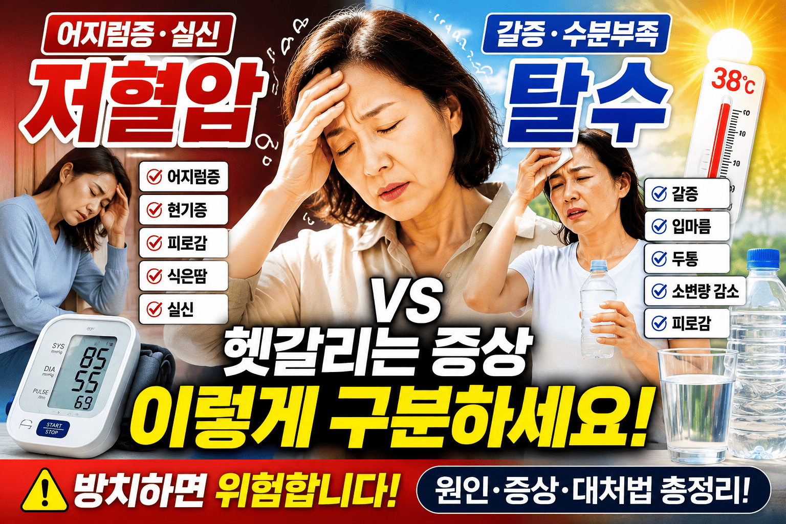 저혈압과 탈수 차이점 (증상비교, 응급대처, 건강관리)