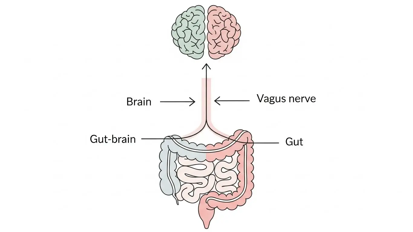 장과 뇌가 신경망과 미주신경으로 연결된 장-뇌 축 구조를 단순화한 개념도