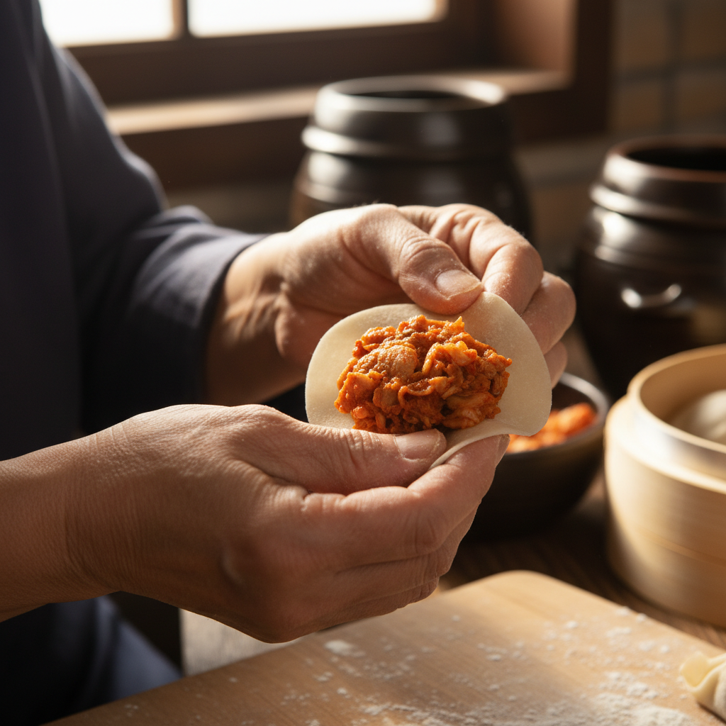 손으로 직접 빚는 예쁜 김치만두