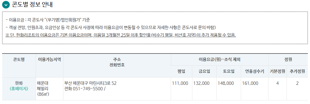 근로자휴양콘도-해운대-한화리조트-가격