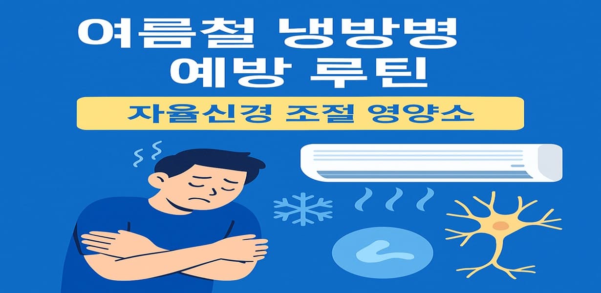 “여름철 냉방병 예방과 자율신경 조절 영양소를 주제로 한 썸네일 이미지”