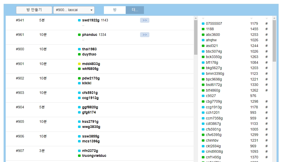 PlayOK 장기 게임 대국 화면