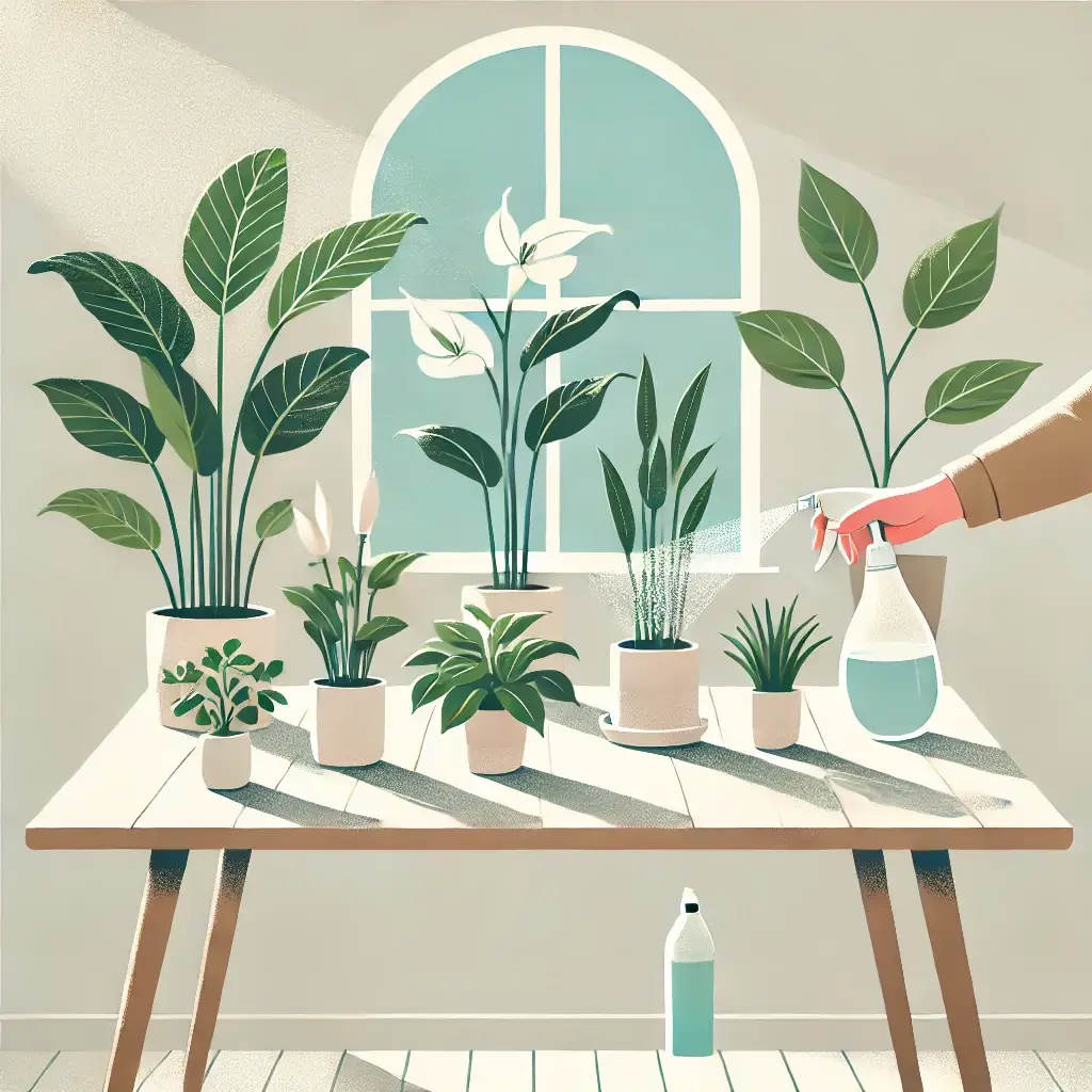 실내 식물 해충 관리하는 이미지