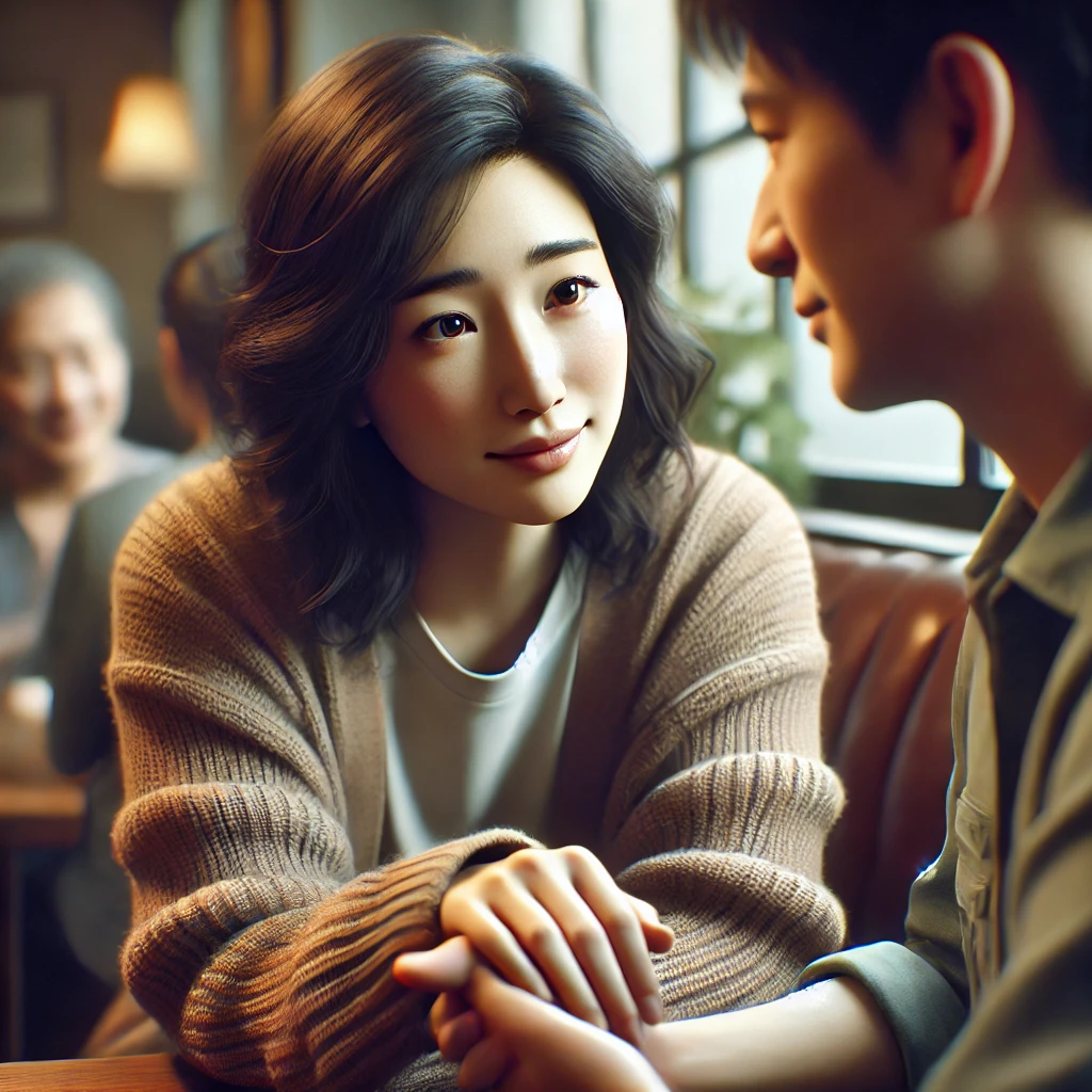 힘들어하는 친구의 이야기에 따뜻하게 손을 잡아주며 공감해주는 모습
