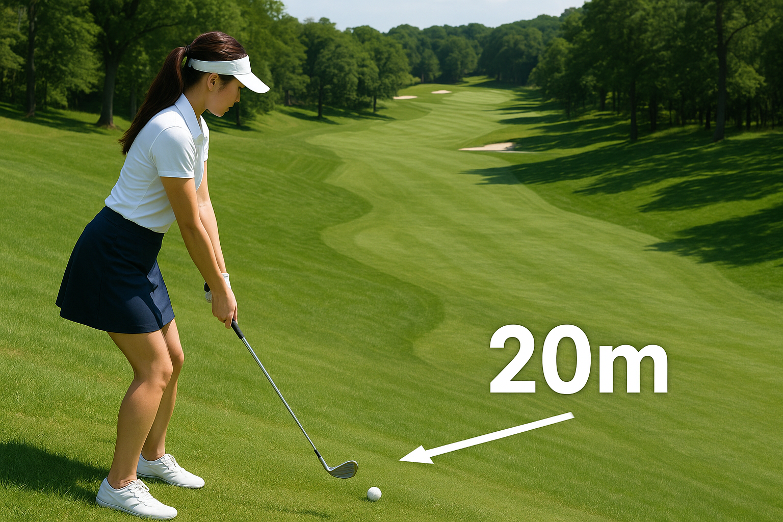 여자 골퍼 내리막 20m 웨지샷
