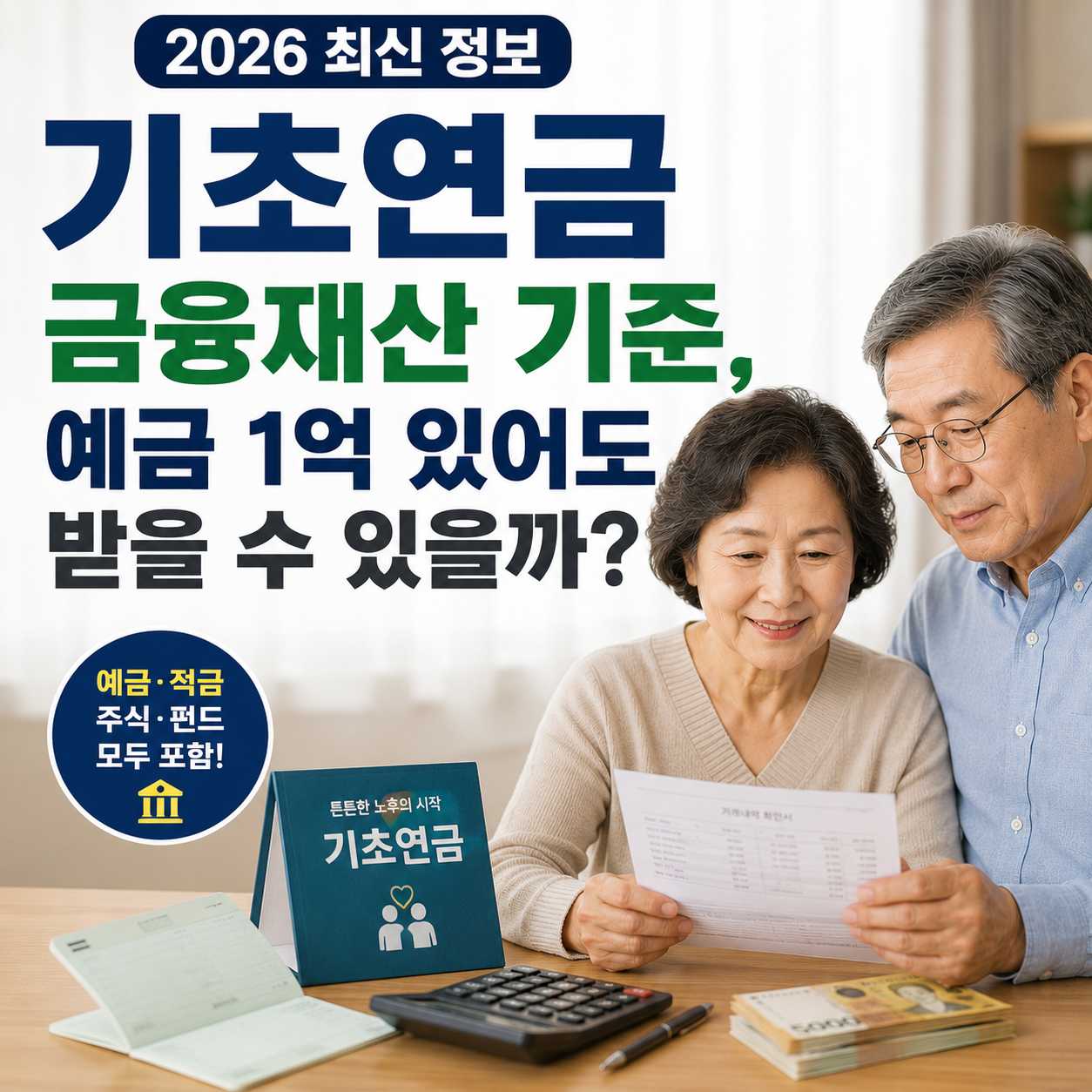 기초연금 금융재산 기준, 예금 1억 있어도 받을 수 있을까? (2026 최신)