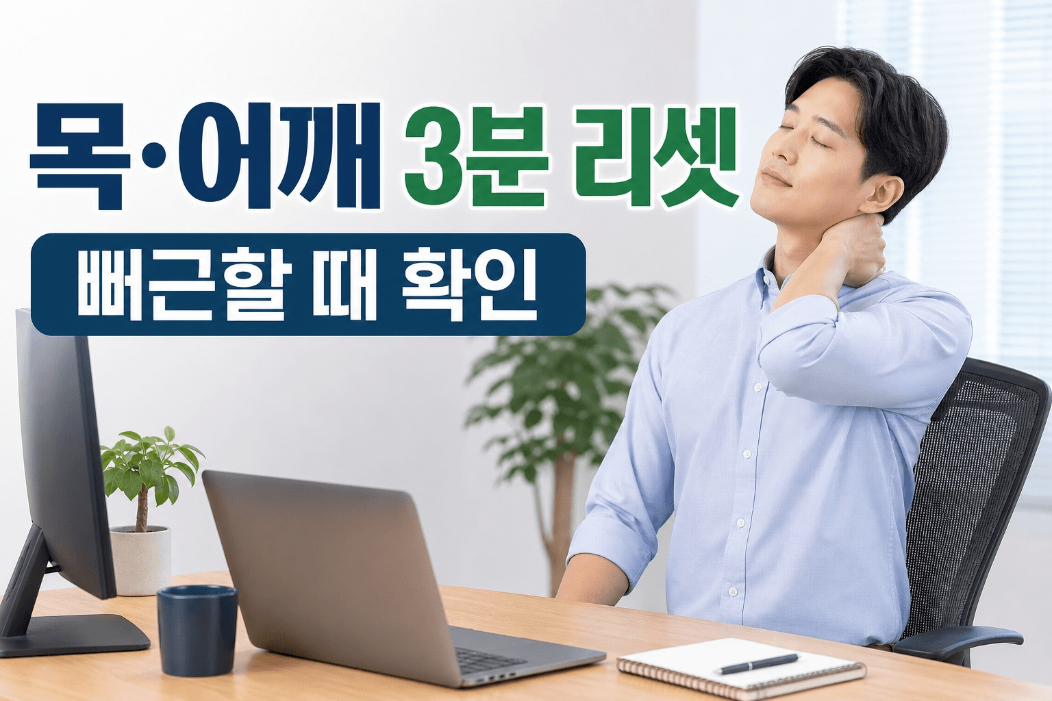 컴퓨터 작업 후 목과 어깨가 뻐근할 때 따라 하는 3분 리셋 루틴