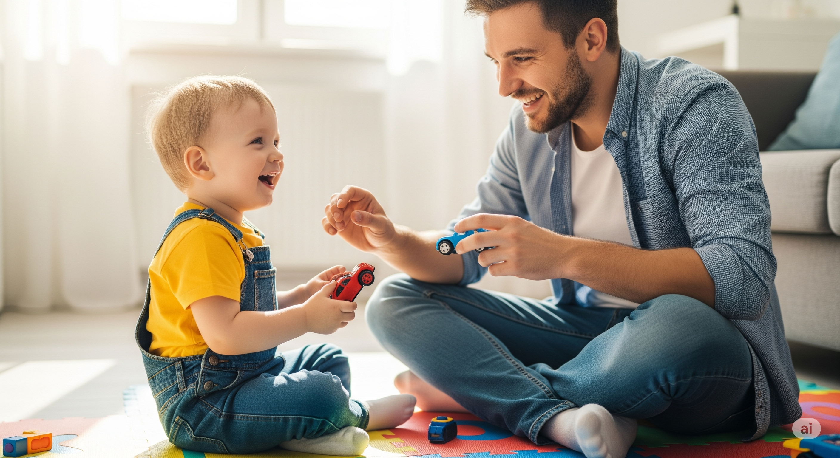 아빠와 놀이 하고 있는 유아 이미지