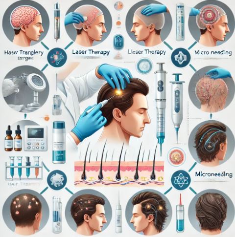 다양한 탈모 치료 방법을 보여주는 사진