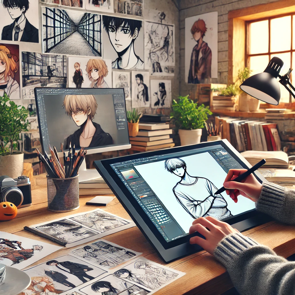 디지털 일러스트 작업하는 모습