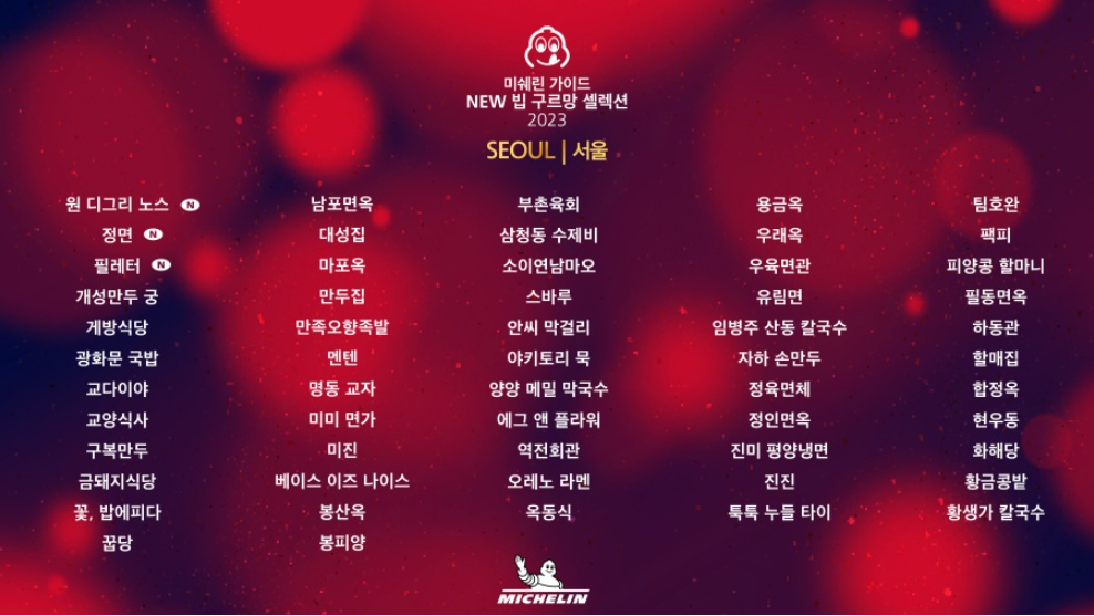 2023년 서울 빕 구르망 레스토랑 57개 리스트