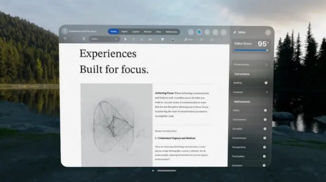 마이크로소프트 365 앱과 애플 비전(워드)