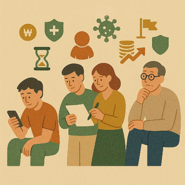 시간의 흐름에 따라 변화하는 가족의 모습과 보험의 중요성을 나타내는 따뜻한 감성의 일러스트