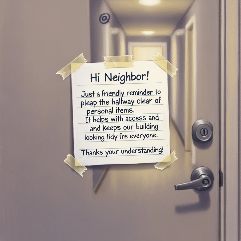 아파트 문 앞에 붙은 정중한 쪽지