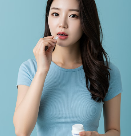 알부민 관리를 위해 영양제를 먹는 여성