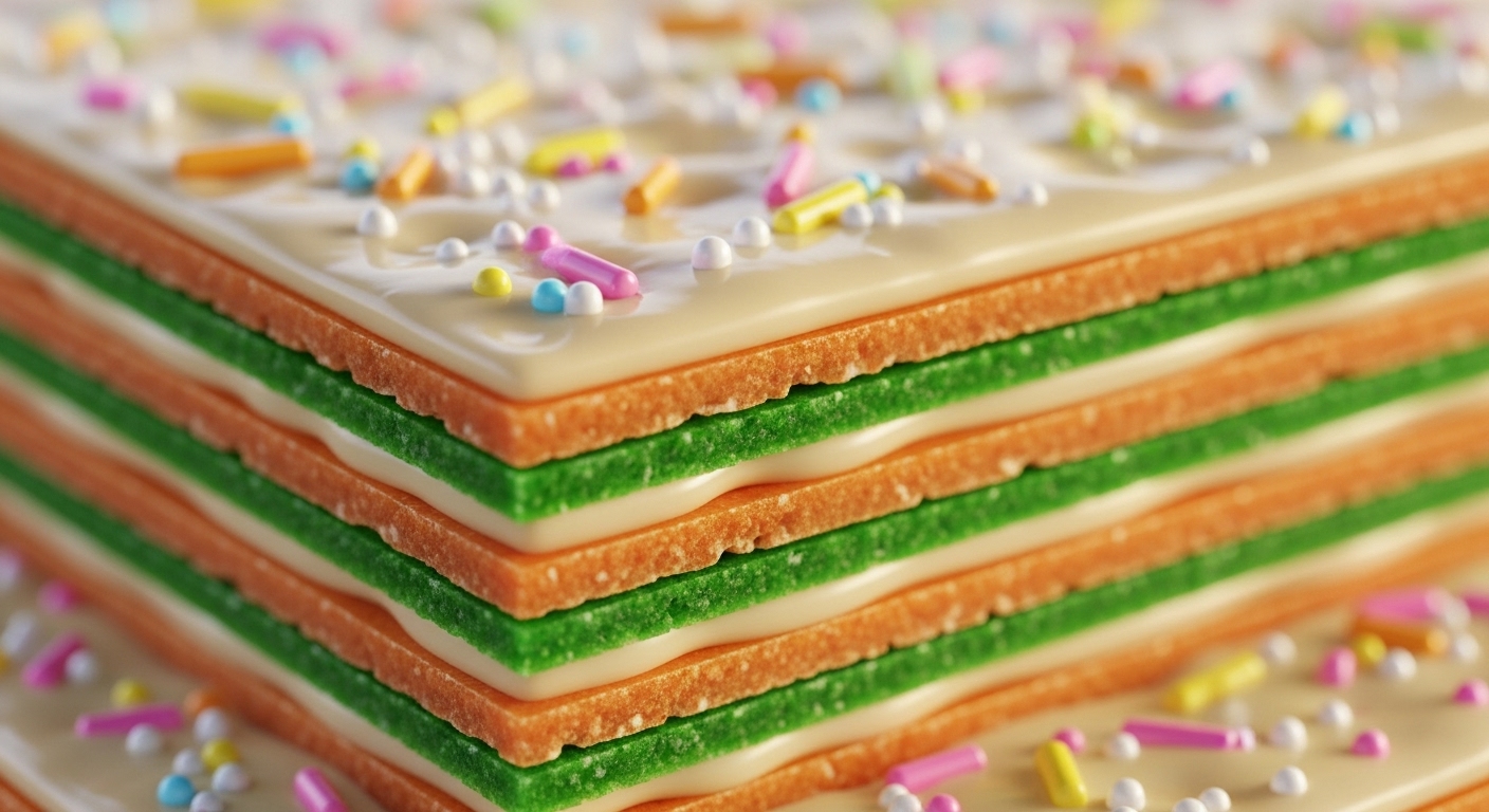 겹겹이 쌓인 HBM 반도체 칩이 과자처럼 맛있게 표현된 클로즈업 이미지.