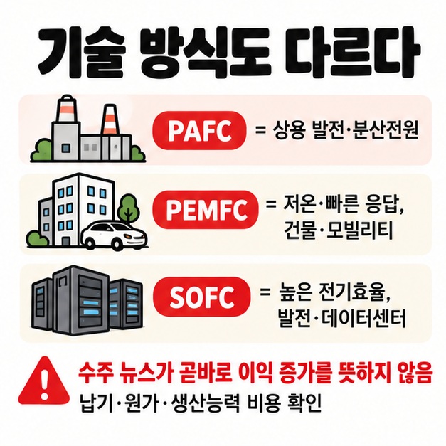 PAFC PEMFC SOFC는 적용 시장과 특성이 달라 한 종목만 보기보다 기술 방식과 사업 구조를 나눠 봐야 한다는 카드