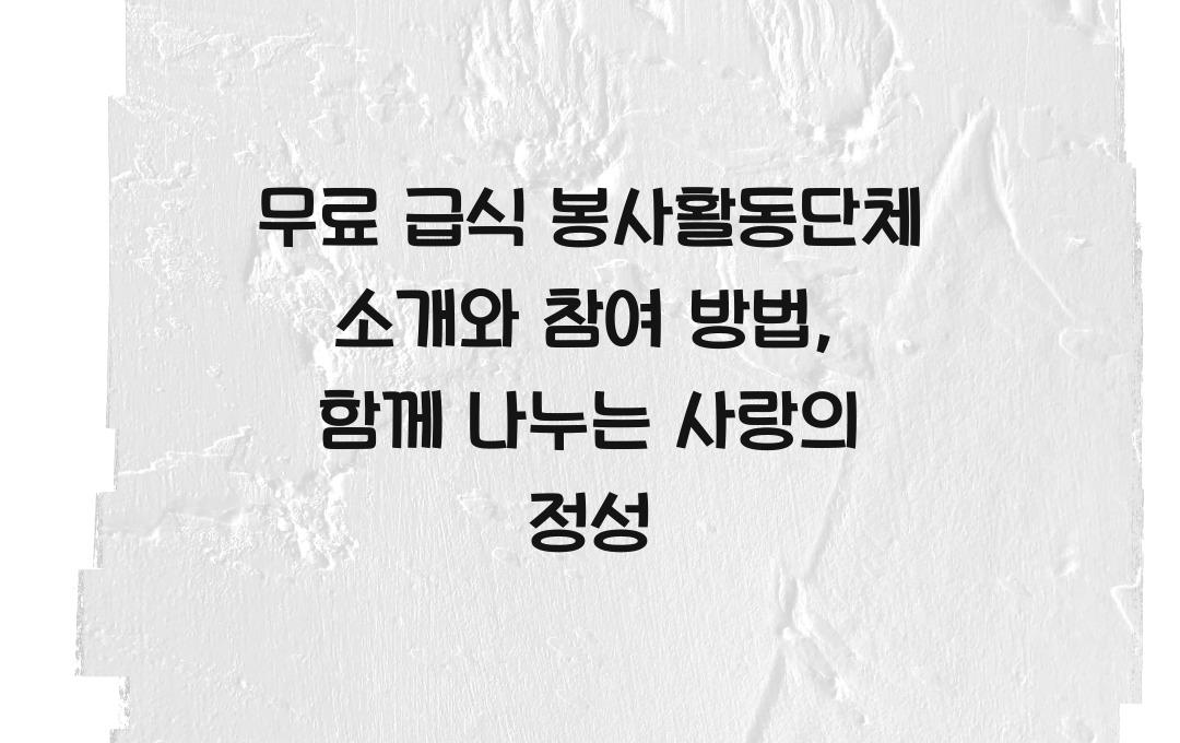 무료 급식 봉사활동단체 소개와 참여 방법