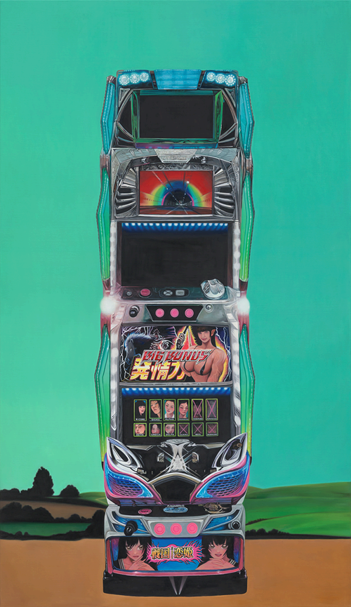 유신애,<Innovation in Exploitation>, 2025, Oil on linen canvas, 194 x 112.1 x 4 cm