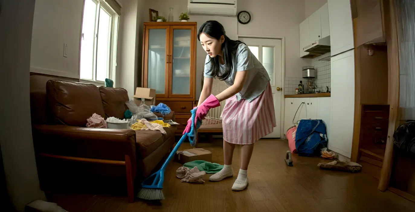 청소하는 여성