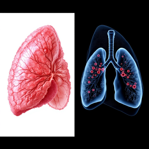 정상 폐와 소세포폐암 폐 비교 도식