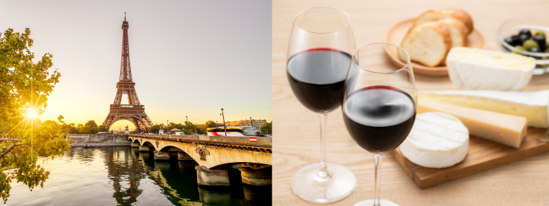프랑스 에펠탑과 와인과 식사 이미지