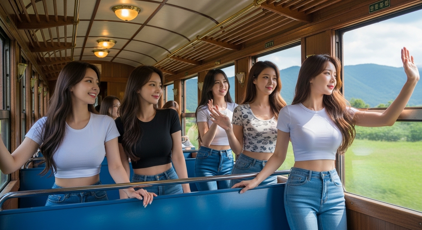기차에 타고있는 여자들