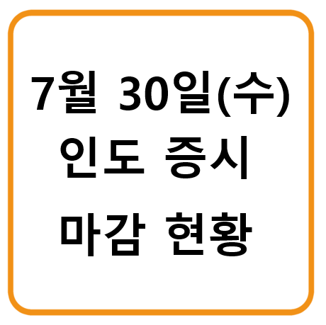 7월 30일 인도증시 마감시황