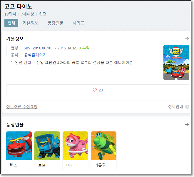 고고다이노 공룡탐험대 캐릭터