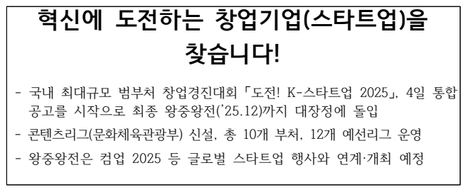 '도전! K-스타트업 2025' 참가 공고