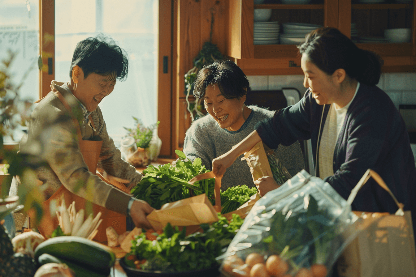 농식품을-정리중인-가족들