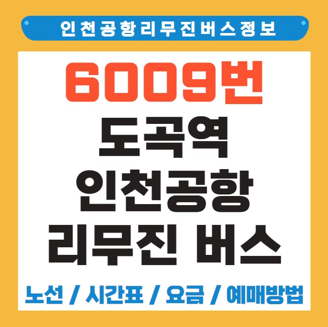 도곡역 인천공항 리무진 버스 노선 시간표 요금 예약 방법 6009번