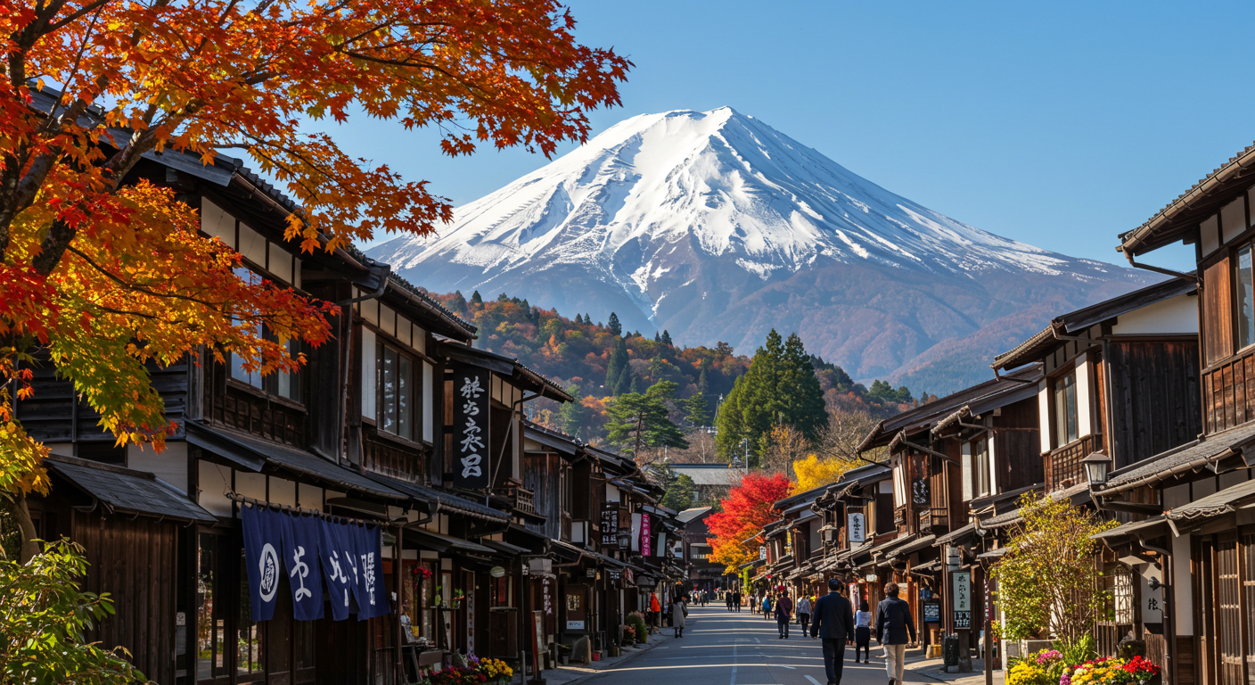 에도풍 목조 건물들이 줄지어 있는 골목길