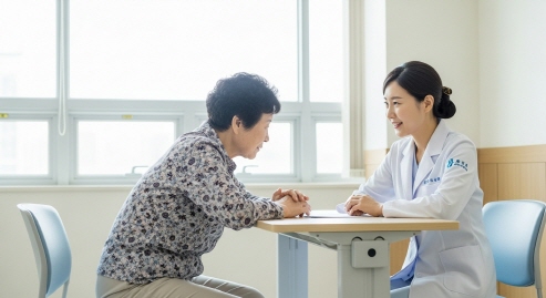 기저질환을 가진 고령 환자와 의료진의 상담 모습