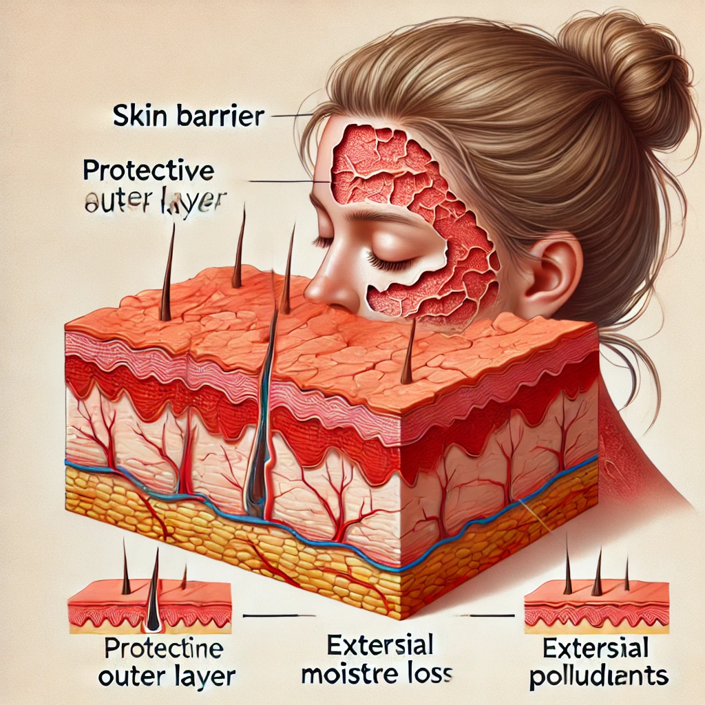 피부 장벽이 손상되어 건조하고 붉어진 피부