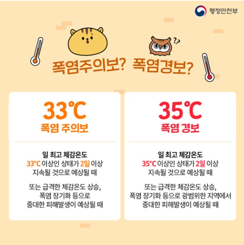 폭염주의보 및 폭염경보의 차이점