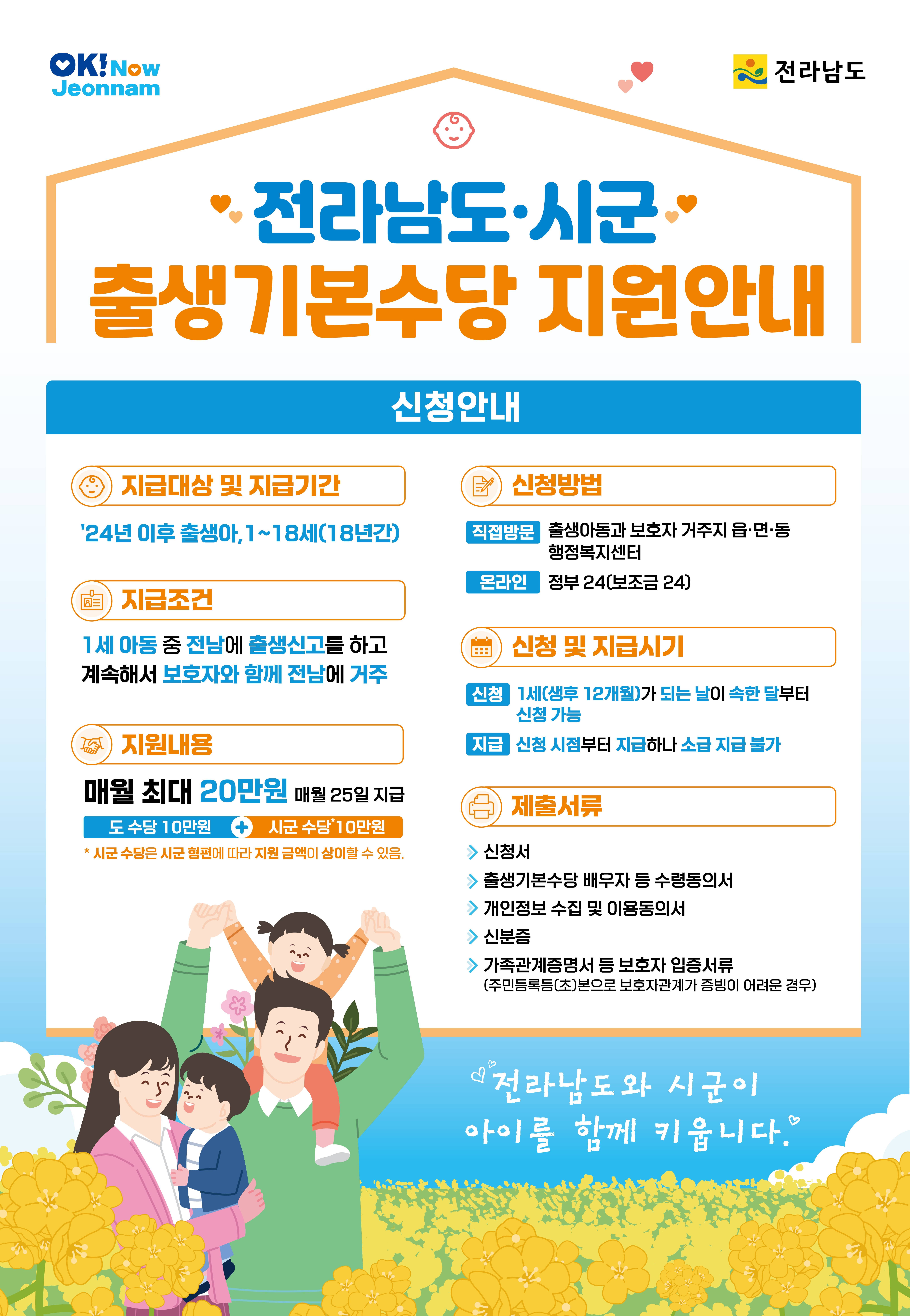 전라남도 출산 장려금 출생기본수당 신청방법 및 자격 조건