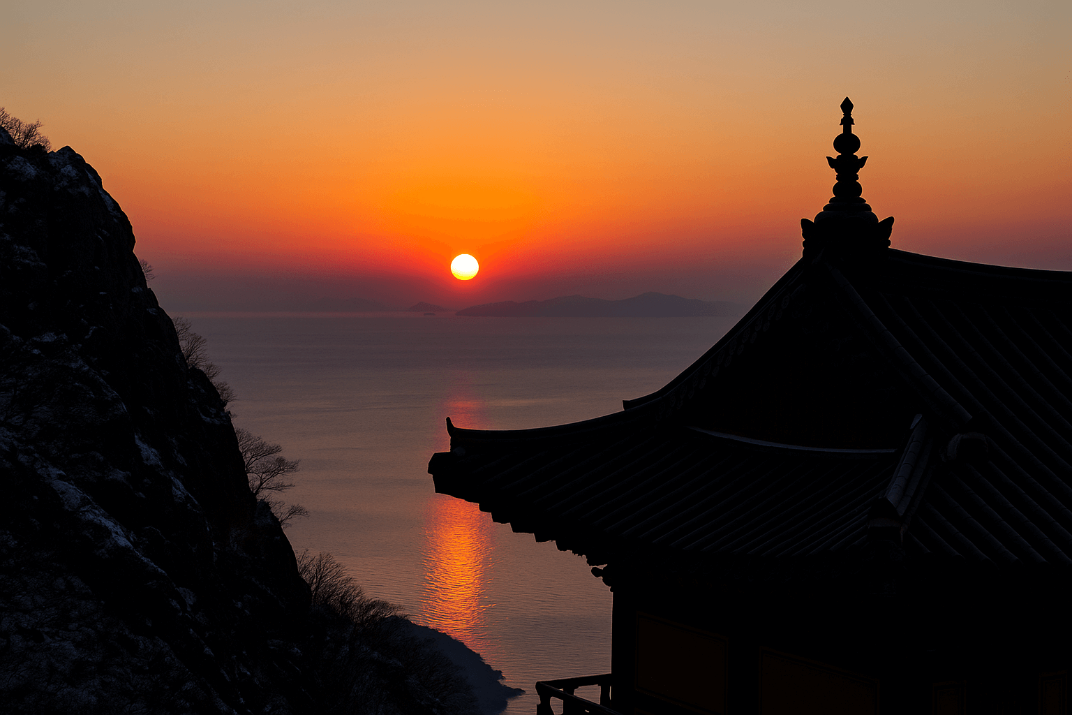 12월 남해 금산 보리암에서 맞이하는 장엄한 겨울 일출과 마음을 맑히는 참선의 새벽