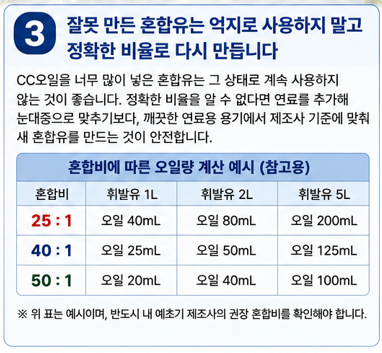 혼합비를 잘못 만들었다면 억지로 사용하지 말고 다시 맞춥니다